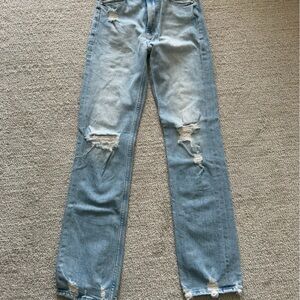 MOTHER High Rise Distressed Jeans - Light Blue